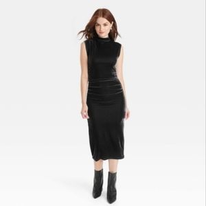 A New Day Velour Form Fitting Midi Dress with Ruching Gray Black Size Large
